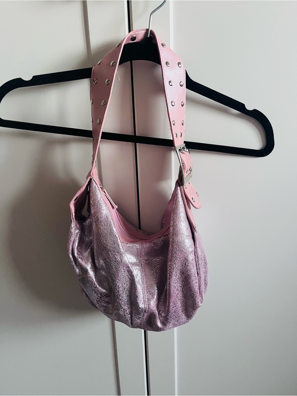 Vintage Baby Phat Metallic Pink Studded Hobo Bag Y2K Goddess Slouchy Purse